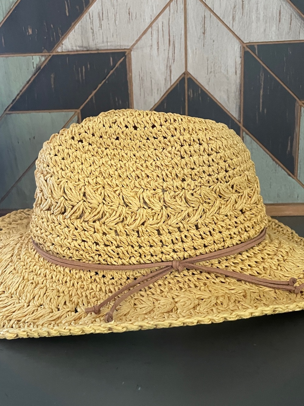 Scala Collezione Toyo Crochet Wide Brim Sun Hat Leather Band One Size